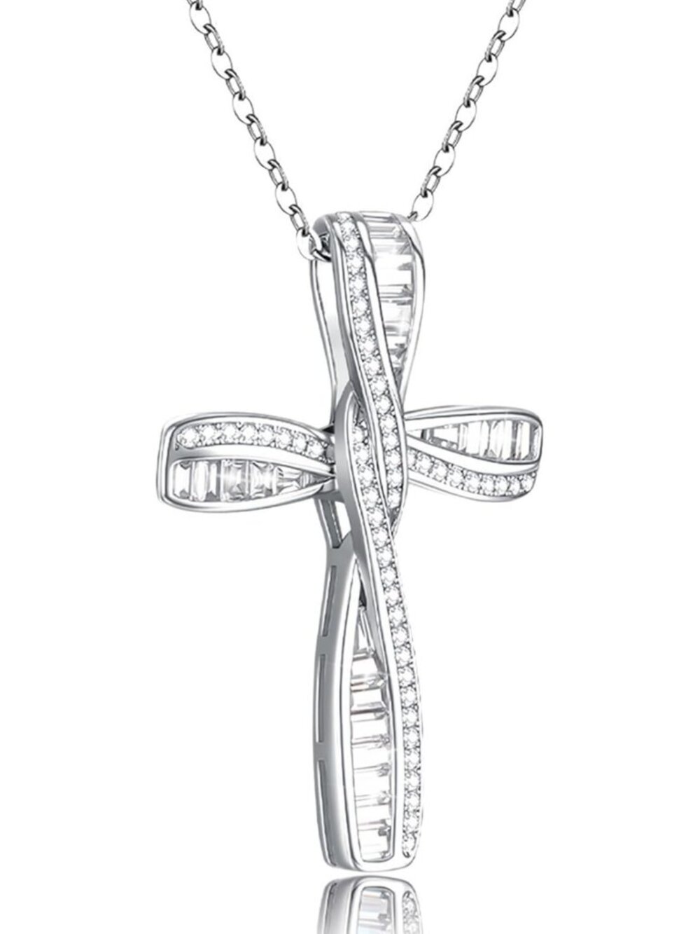 Sterling Silver Cross Necklace for Women, Cubic Zirconia Infinity Loop Pendant